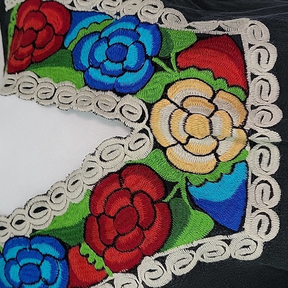 Blouse Top Shirt Boxy Embroidered Mexican Floral Short Sleeve Festive Colorful S - Picture 3 of 14